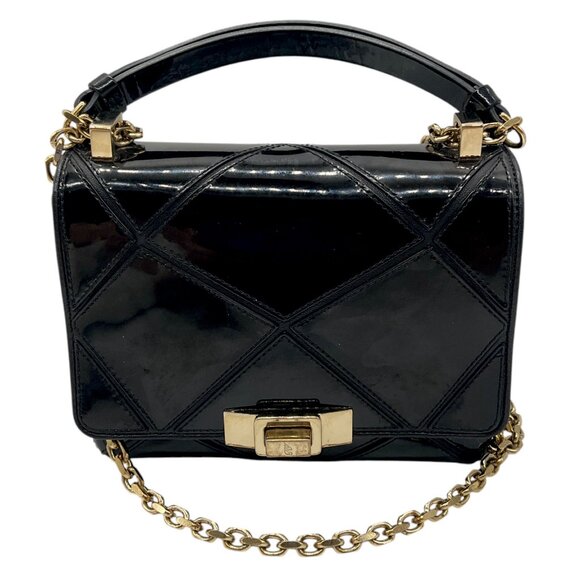 Roger Vivier Black / Gold Chain Strap Quilted Patent Leather Mini Bag